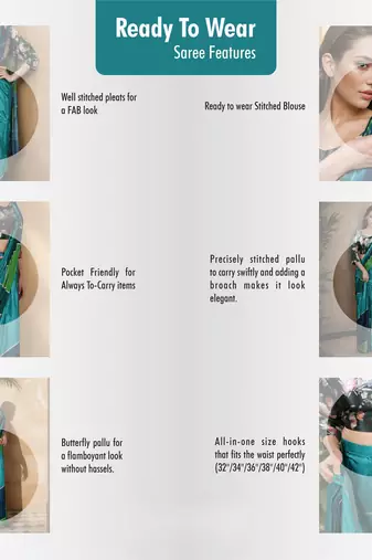 Teal green color one minute saree with pocket and ready to wear blouse