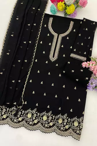 Black georgette suit with embroidery & sequin work
