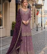 Purple silk blend suit with embroidery & sequin work