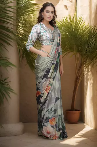 Light green color one minute saree with pocket and ready to wear blouse