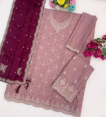 Purple silk blend suit with embroidery & sequin work 3