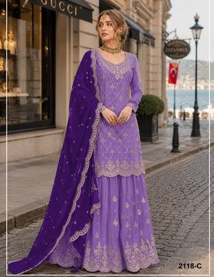 Lavender silk blend suit with embroidery & sequin work 1
