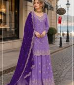 Lavender silk blend suit with embroidery & sequin work