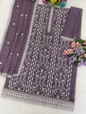 Purple silk blend suit with embroidery & sequin work 2