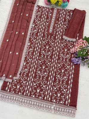 Maroon silk blend suit with embroidery & sequin work 2
