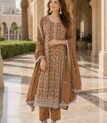 mustard silk blend suit with embroidery & sequin work