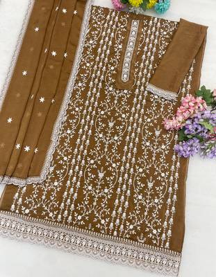 mustard silk blend suit with embroidery & sequin work 2