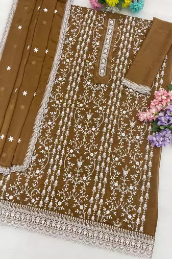 mustard silk blend suit with embroidery & sequin work