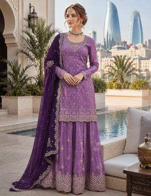 Lavender silk blend suit with embroidery sequin work 1