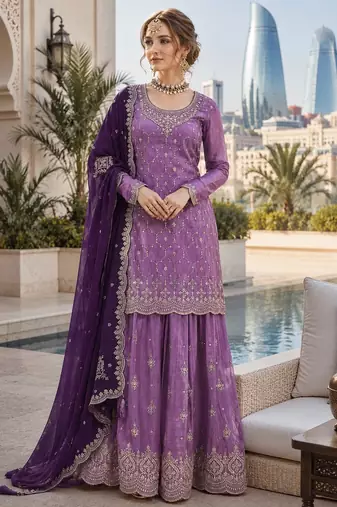 Lavender silk blend suit with embroidery sequin work