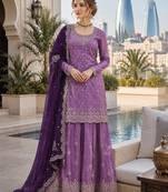 Lavender silk blend suit with embroidery sequin work