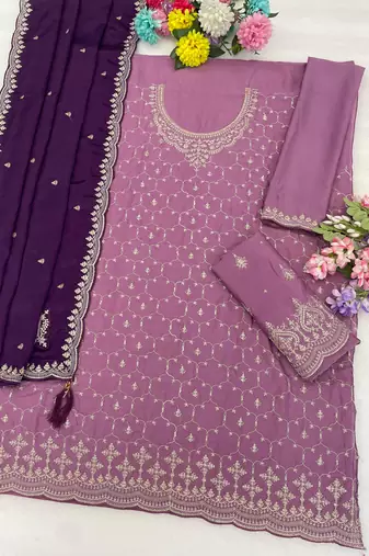 Lavender silk blend suit with embroidery sequin work