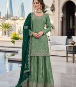 Green silk blend suit with embroidery sequin work