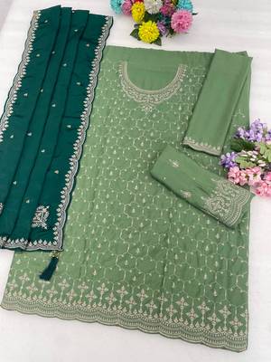 Green silk blend suit with embroidery sequin work 2