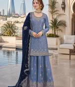 Blue silk blend suit with embroidery sequin work