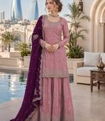 Pink silk blend suit with embroidery sequin work