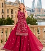 Red georgette suit with embroidery & sequin work