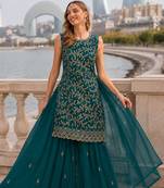 T green georgette suit with embroidery & sequin work
