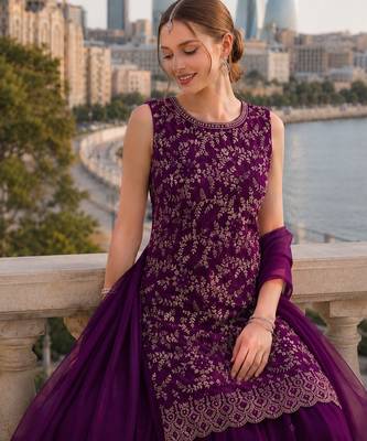 Purple georgette suit with embroidery & sequin work 2
