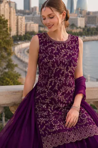Purple georgette suit with embroidery & sequin work
