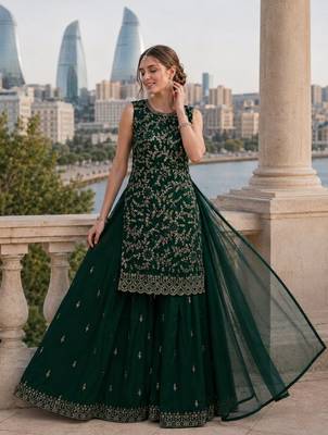 Black georgette semi stitched suit with embroidery & sequence work 1