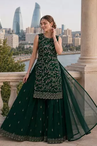 Black georgette semi stitched suit with embroidery & sequence work