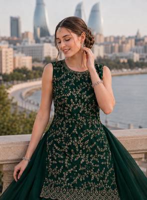Black georgette semi stitched suit with embroidery & sequence work 2