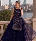 Violet georgette suit with embroidery & sequin work