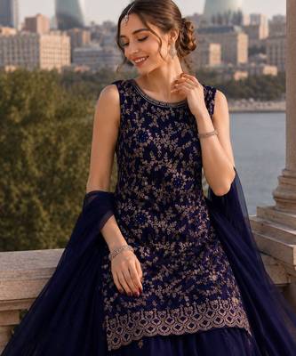 Violet georgette suit with embroidery & sequin work 2