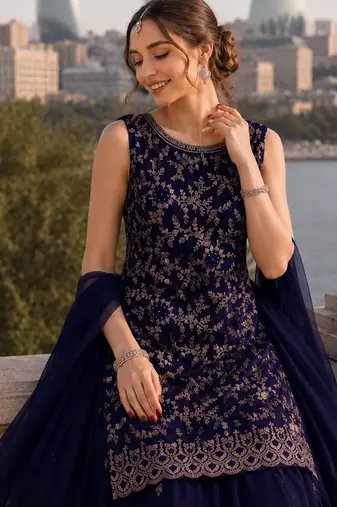 Violet georgette suit with embroidery & sequin work