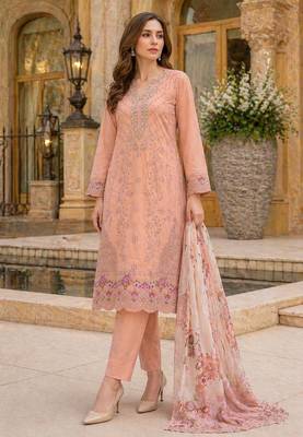 Pink faux georgette suit with embroidery work 1