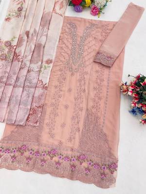 Pink faux georgette suit with embroidery work 2