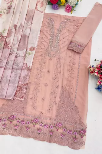 Pink faux georgette suit with embroidery work