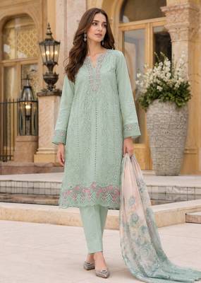 Sky faux georgette suit with embroidery work 1