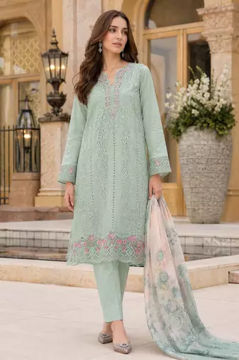 Sky faux georgette suit with embroidery work