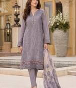 Grey faux georgette suit with embroidery work