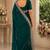 teal green embroidered party wear shimmer chiffon saree with silver scalloped border for women