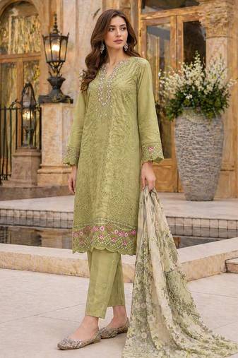 Mehendi faux georgette suit with embroidery work