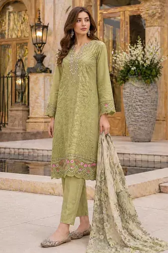 Mehendi faux georgette suit with embroidery work