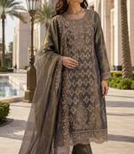 green silk blend suit with embroidery & sequin work