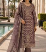 Purple silk blend suit with embroidery & sequin work