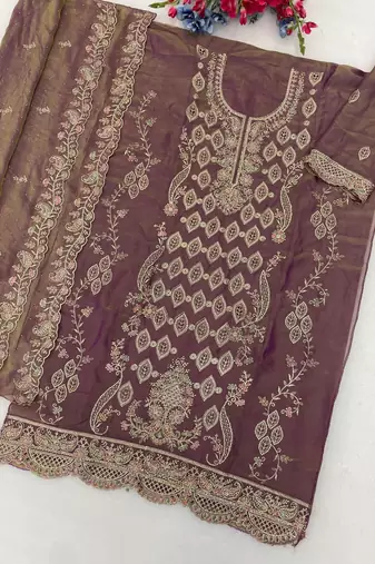 Purple silk blend suit with embroidery & sequin work