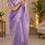lavender embroidered designer shimmer chiffon saree with scalloped border