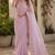 light lavender embroidered designer shimmer chiffon saree with scalloped border