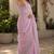 light lavender embroidered designer shimmer chiffon saree with scalloped border