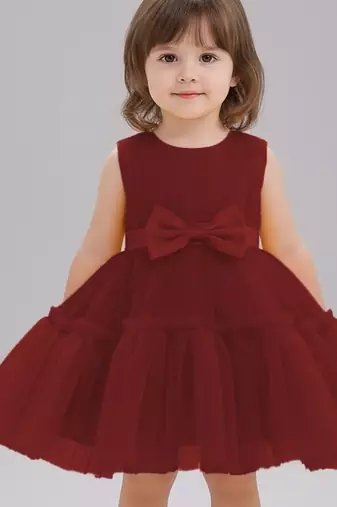Maroon embellished net fit & flare party wear girls dress