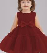 Maroon embellished net fit & flare party wear girls dress