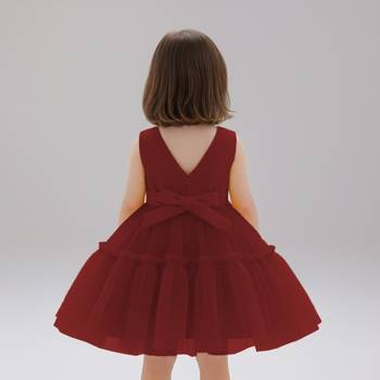 Maroon embellished net fit & flare party wear girls dress 2