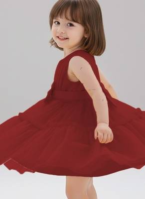 Maroon embellished net fit & flare party wear girls dress 3