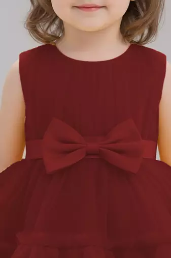 Maroon embellished net fit & flare party wear girls dress
